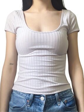 H&M Ribbed Scoop Neck Top in Light Lilac Size XS EUC